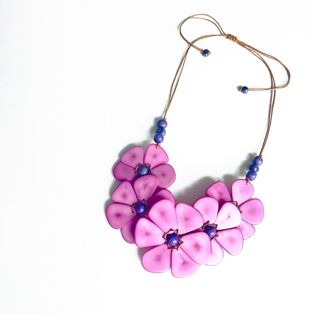 TAGUA FLOWER Necklace Handmade Tagua colorful unique statement jewelry boho